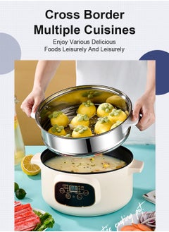 ET-LIFE 5L 1350W Electric Hot Pot with Steamer & Temperature Control - Non-Stick Electric Cooker Shabu Shabu Electric Skillet  Frying Pan Electric Saucepan for Noodles Egg  Steak Oatmeal and Soup  - Image 3