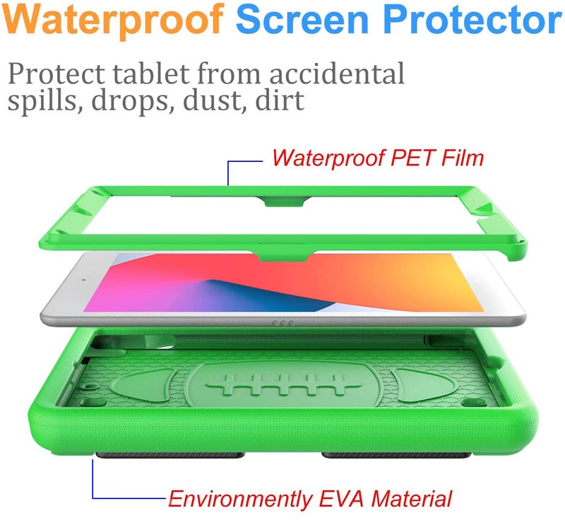 BMOUO Kids Case for iPad 9th/8th/7th Generation, with Built-in Screen Protector, Shockproof Handle Stand Kids iPad 10.2" Case 2021/2020/2019, Green - Image 3