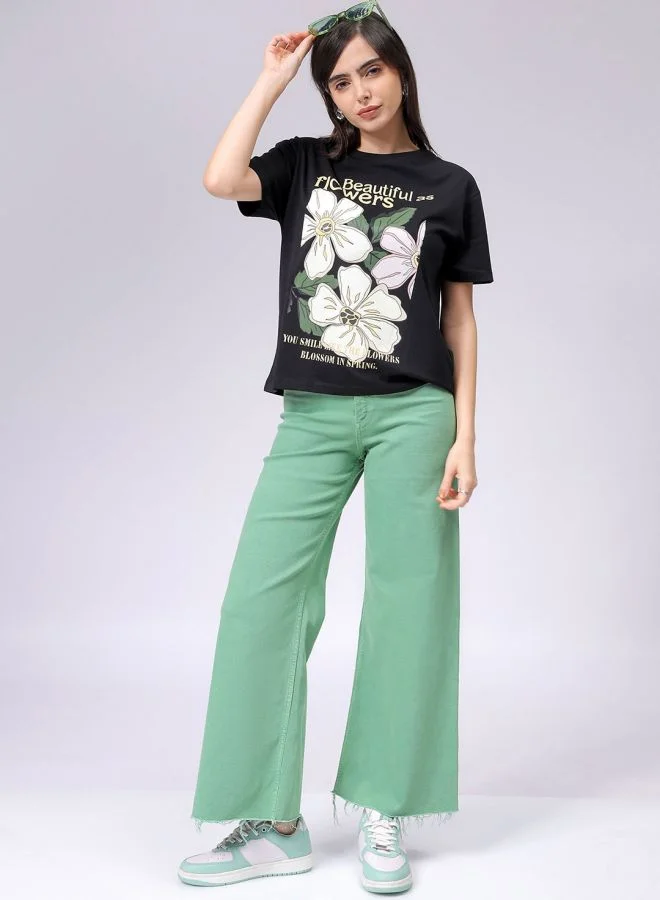 Freehand Women Relaxed Fit Solid Crew Neck T-Shirt