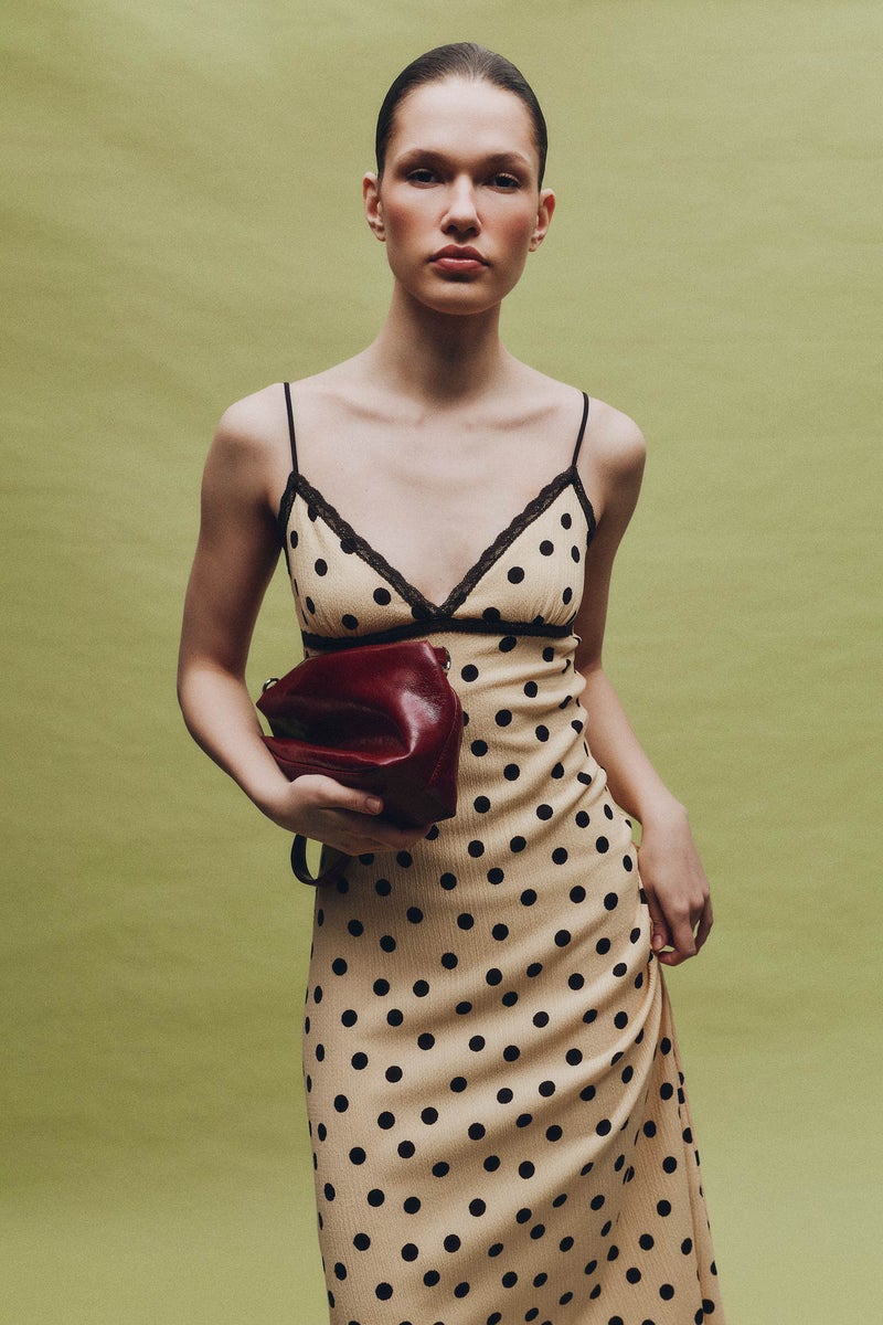 DeFacto Yellow Woman Heart Collar Polka Dot Crinkle Maxi Dress Casual - Image 4