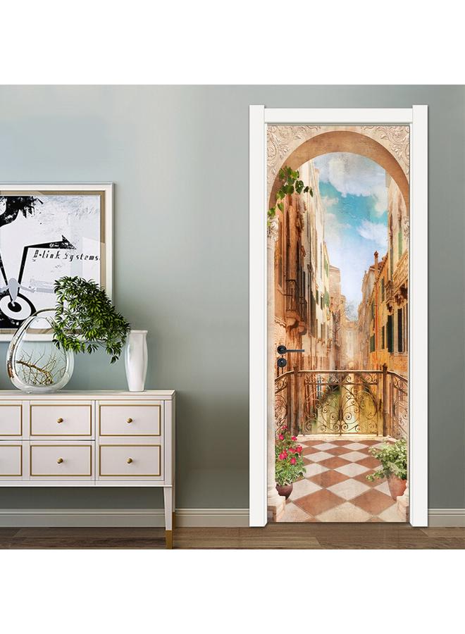 الأزرق جي دبليو المناظر الطبيعية الأوروبية والأمريكية قابلة للإزالة ، غرفة نوم مقاومة للماء ، غرفة معيشة ممتدة لمحاكاة باب مقوس PVC MT257-290 - Image 3