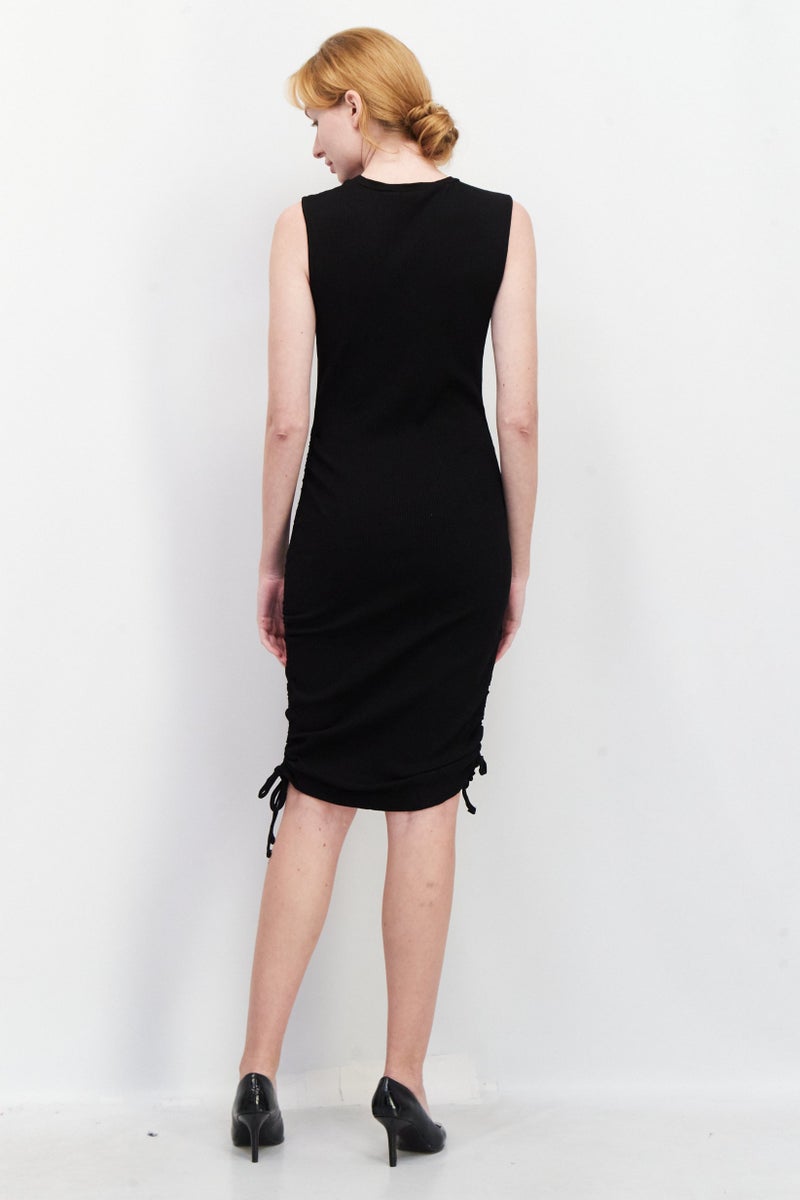 NA-KD Women Ribbed Drawstring Midi Dress, Black - Image 2