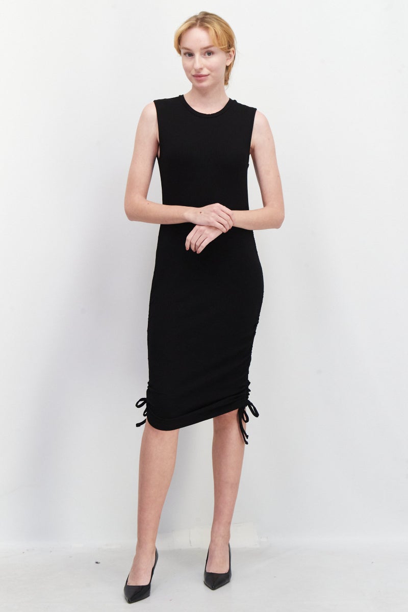 NA-KD Women Ribbed Drawstring Midi Dress, Black - Image 1