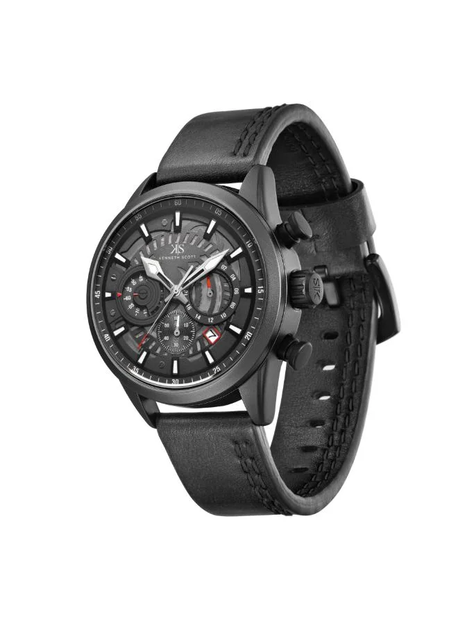 KENNETH SCOTT Men's Chronograph Display Watch With Black PU Strap - K25107-BLBB