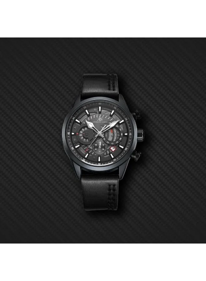 KENNETH SCOTT Kenneth Scott Men's Watch, Chronograph Display and PU Strap - K25107-BLBB, Black