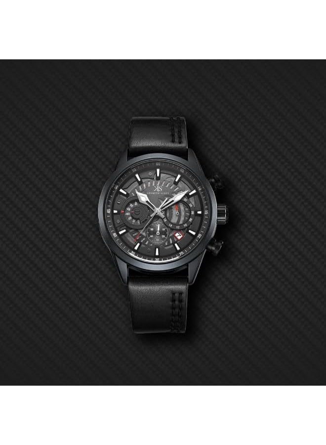 كينيث سكوت ساعة كينيث سكوت للرجال، كرونوغراف بحزام جلد صناعي - -، أسود - Image 4