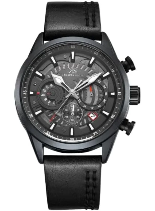 KENNETH SCOTT Kenneth Scott Men's Watch, Chronograph Display and PU Strap - K25107-BLBB, Black