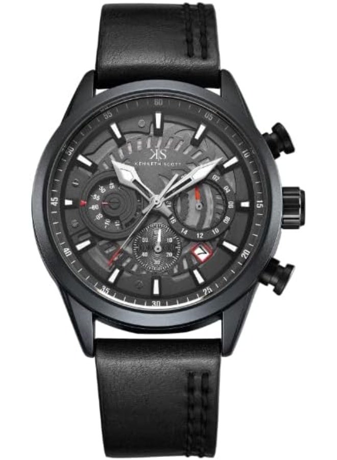 كينيث سكوت ساعة كينيث سكوت للرجال، كرونوغراف بحزام جلد صناعي - -، أسود - Image 1