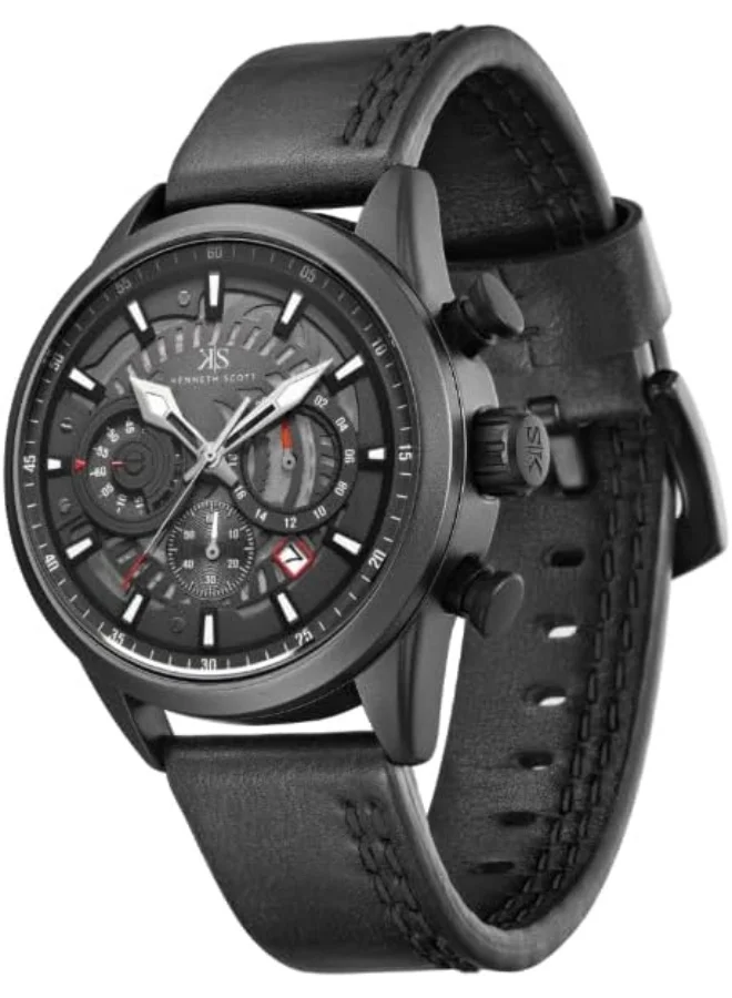 KENNETH SCOTT Kenneth Scott Men's Watch, Chronograph Display and PU Strap - K25107-BLBB, Black