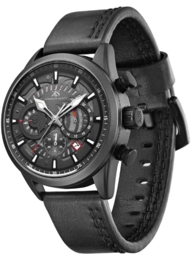 كينيث سكوت ساعة كينيث سكوت للرجال، كرونوغراف بحزام جلد صناعي - -، أسود - Image 2