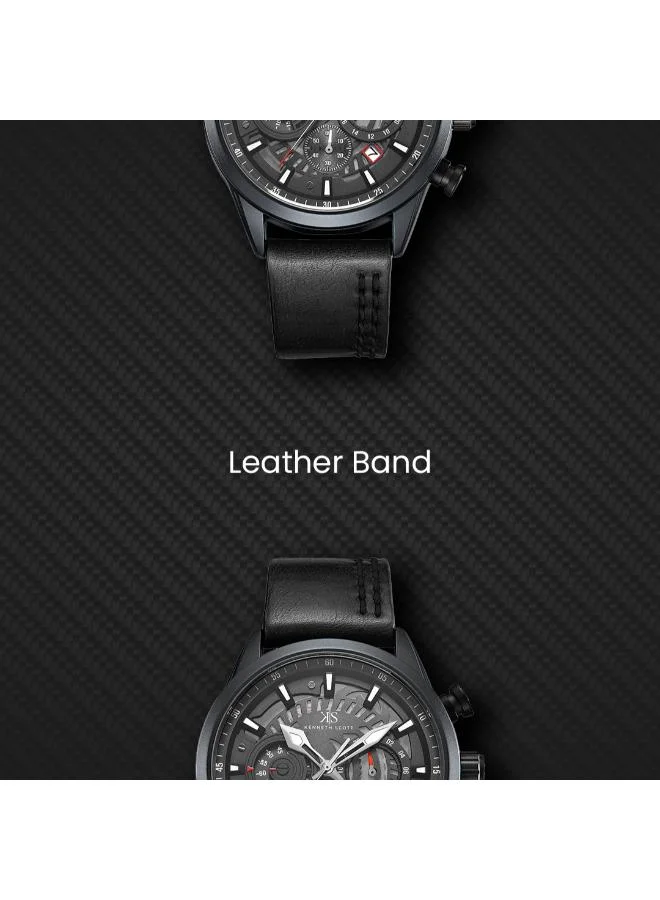 Kenneth Scott black Kenneth Scott Men's Watch, Chronograph Display and PU Strap - K25107-BLBB, Black for Men | Best Price UAE