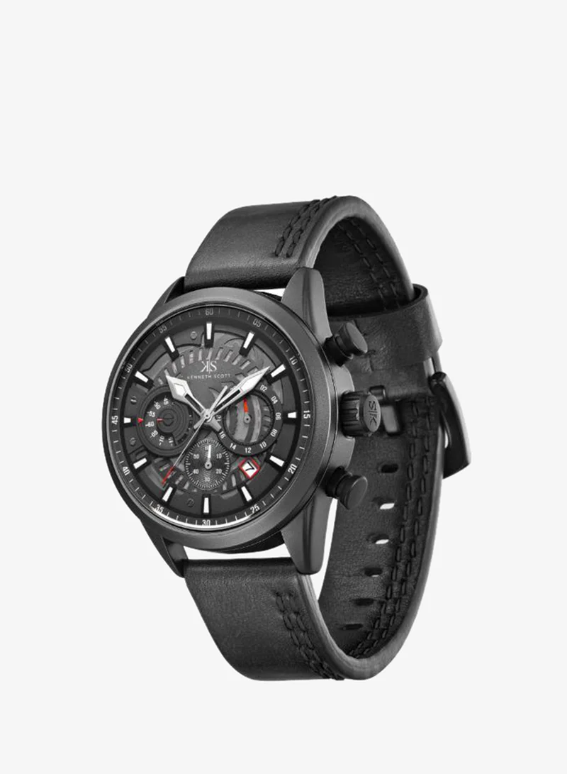 KENNETH SCOTT Kenneth Scott Men's Watch, Chronograph Display and PU Strap - K25107-BLBB, Black