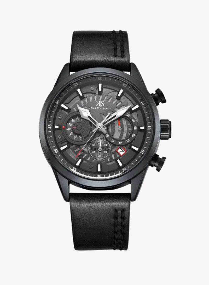 KENNETH SCOTT Kenneth Scott Men's Watch, Chronograph Display and PU Strap - K25107-BLBB, Black