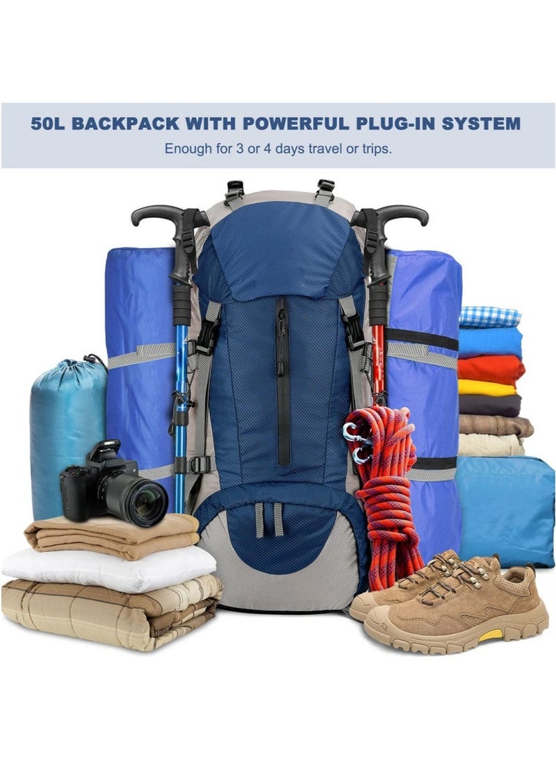 عربست حقيبة تخييم على ظهر الرحلات سعة 50 لترا ، حقيبة ظهر للسفر الرياضي في الهواء الطلق قابلة للطي ، خفيفة الوزن ، مقاومة للماء ، حقيبة ظهر ذات سعة كبيرة ، مناسبة للمشي لمسافات طويلة ، التخييم ، ركوب الدراجات ، المشي لمسافات طويلة ، الصيد ، تسلق الجبال - Image 2