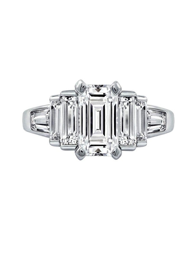 Diamonbliss خاتم ديامونبليس من الفضة الإسترلينية المطلية بالبلاتين مع زركونيا مكعبة مقطوعة على شكل زمرد وباجيت (5) - Image 2