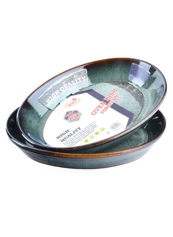 Trust 2-Piece Oval Porcelain Baking Dish 34CM Dark Green  - Image 2