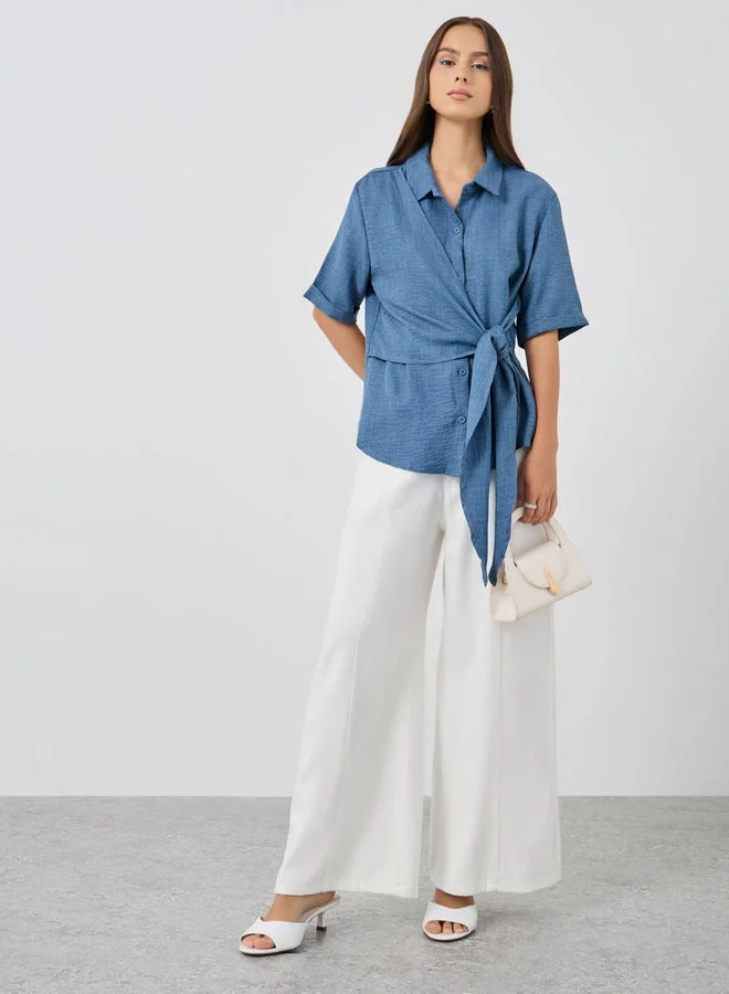 Take Two Textured Short Sleeve Wrap Shirt