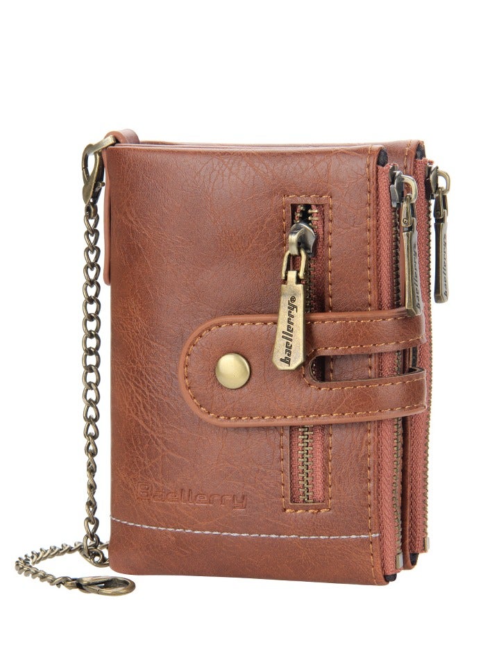 Baellery Classic bifold wallet with double zip and chain - camel - Image 1