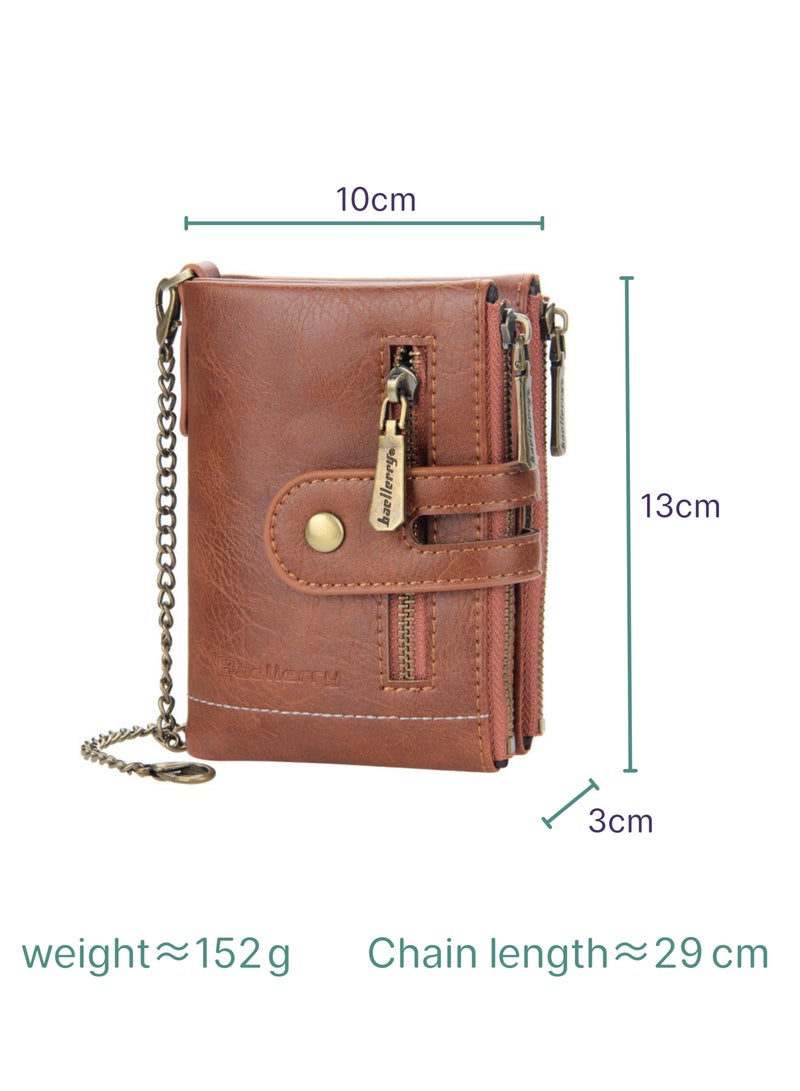 Baellery Classic bifold wallet with double zip and chain - camel - Image 2