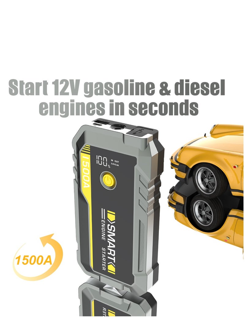 Luttec Car Battery Jump Starter, portable power bank, and LED flashlight. 12V Jump Starter Battery Pack, Battery Booster, Jump Box, Portable Charger and Jumper Cables for 6.0L Gasoline and 3.0L Diesel Engines " 