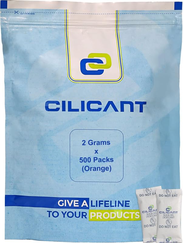 CILICAnT 2 Gram (500 Pcs) Premium Silica Gel Orange Packets Desiccant Dehumidifiers, Indicating Silica Gel Packs for Moisture Absorption (2 Gram X 500 Pcs = 1 Kg) - Image 1