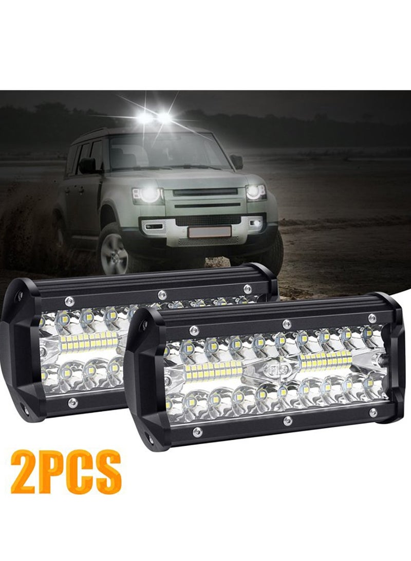 عربست قطعتان 7 بوصة 120 واط مصابيح LED ثنائية اللون (أصفر/أبيض) 6000 كلفن، 6 أوضاع (الوميض/الضباب/الطرق الوعرة/الإنذار)، وظيفة الذاكرة، مقاومة للماء، مع أسلاك التوصيل للشاحنات، الجيب، الدراجات النارية  - Image 1