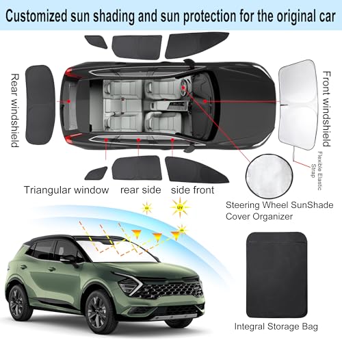 LHFLIVE 8PCS Windshield Sun Shade Custom Fit for 2023 2024 2025 2026 Kia Sportage NQ5 Accessories Foldable Sunshade Side Rear Window Shade Cover Full Set Privacy Protection Keeps Car Cool - Image 3