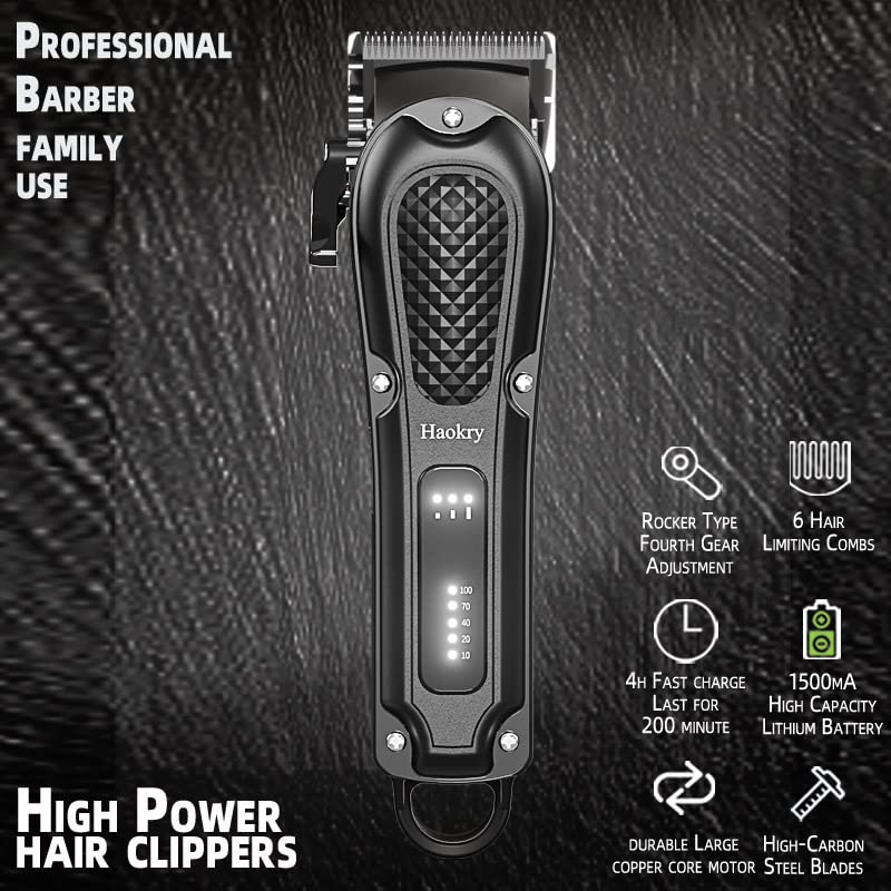 Haokry مقصات شعر هاوكري للرجال - مقصات حلاقة احترافية لاسلكية وسلكية لتقصير الشعر والعناية باللحية، ماكينة حلاقة قابلة لإعادة الشحن - Image 2