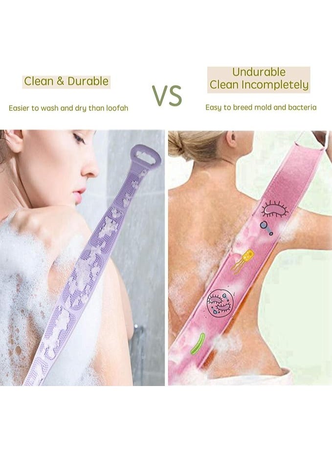 Lichee Silicone Body Back Scrubber Double Side Bathing Brush for Skin Deep Cleaning Massage, Dead Skin Removal Exfoliating Belt for Shower, Easy to Clean (BODY BACK BELT SCRUBBER) 1PCS MAY VERY COLOR - Image 1
