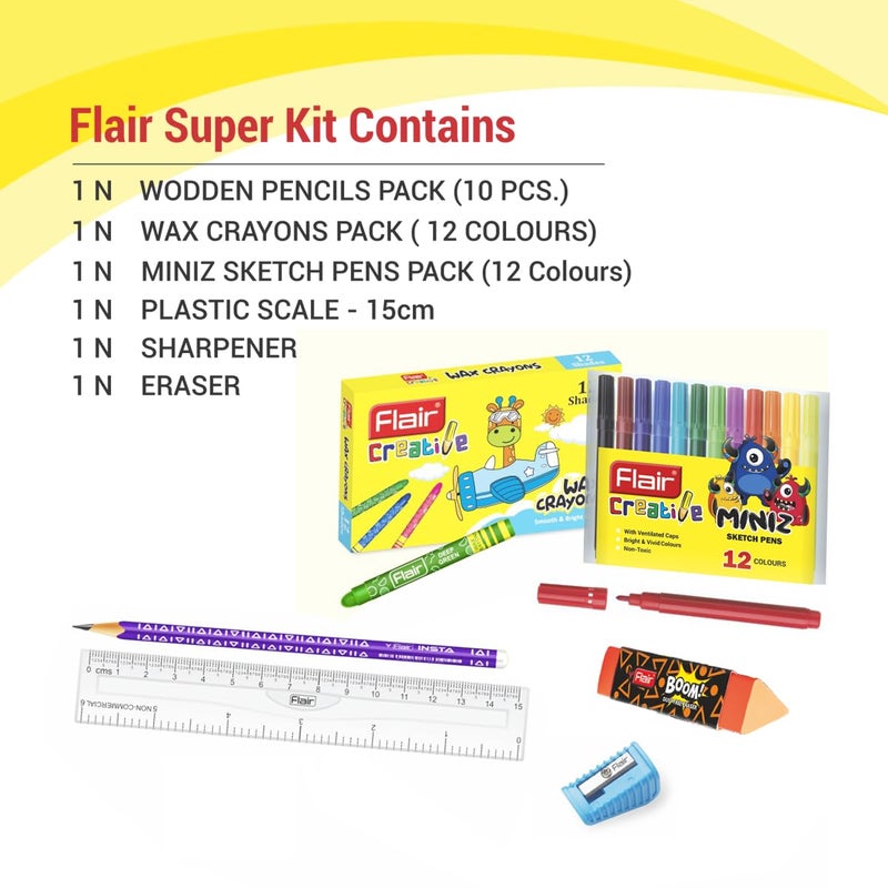 FLAIR Creative Series Super Smart Kit | Combination Smart Kit for Your Creative Need | Use for Writing, Colouring, Drawing & Shading | Stationery Kit Ideal for Gifting | Pack of 1 Kit - Image 3