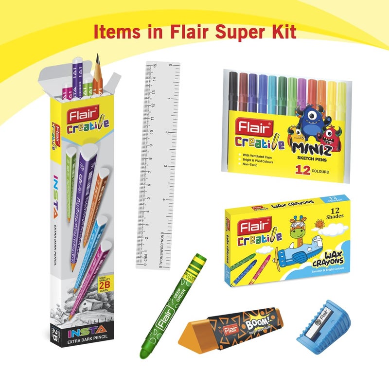 FLAIR Creative Series Super Smart Kit | Combination Smart Kit for Your Creative Need | Use for Writing, Colouring, Drawing & Shading | Stationery Kit Ideal for Gifting | Pack of 1 Kit - Image 4
