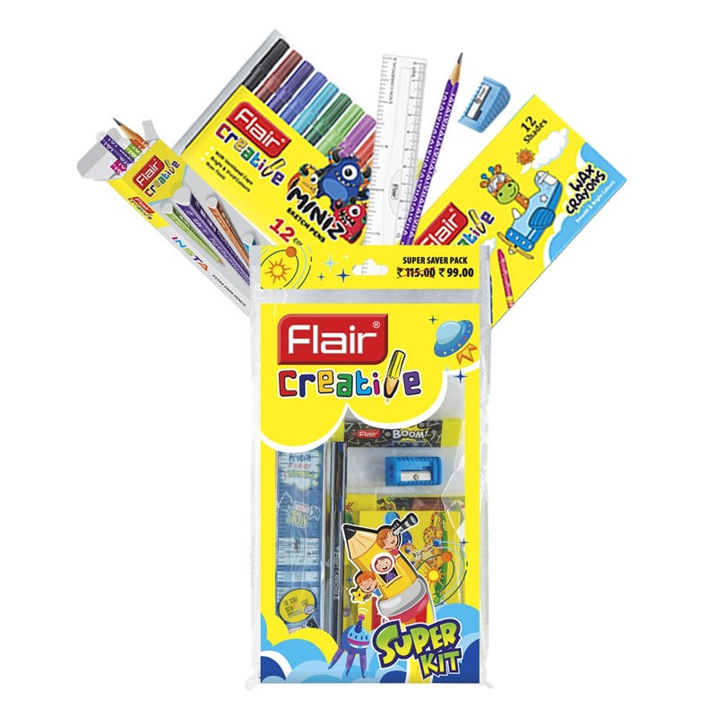 FLAIR Creative Series Super Smart Kit | Combination Smart Kit for Your Creative Need | Use for Writing, Colouring, Drawing & Shading | Stationery Kit Ideal for Gifting | Pack of 1 Kit - Image 1