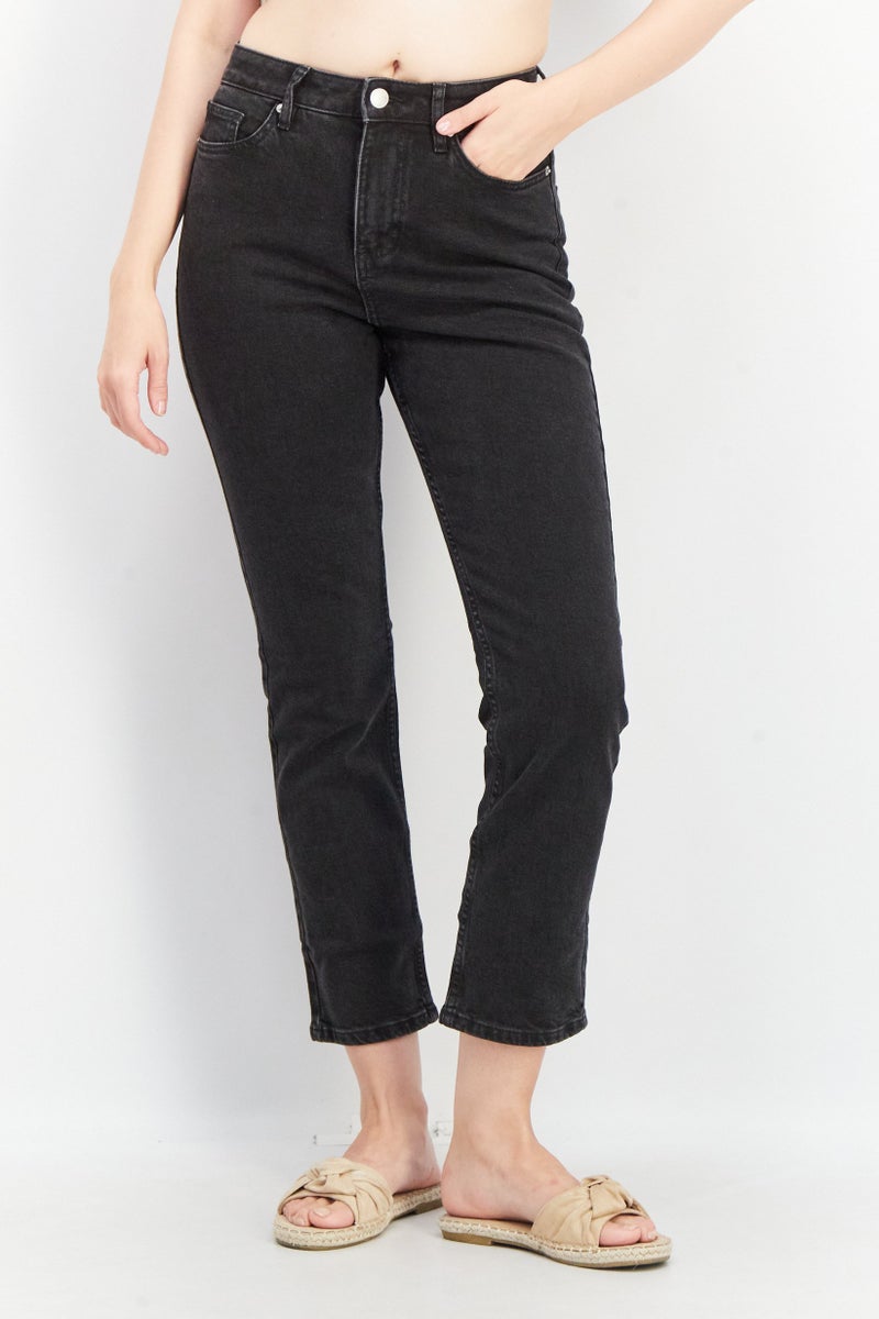 Miss Selfridge Women Regular Fit Dark Wash Stretchable Denim jeans, Black - Image 1