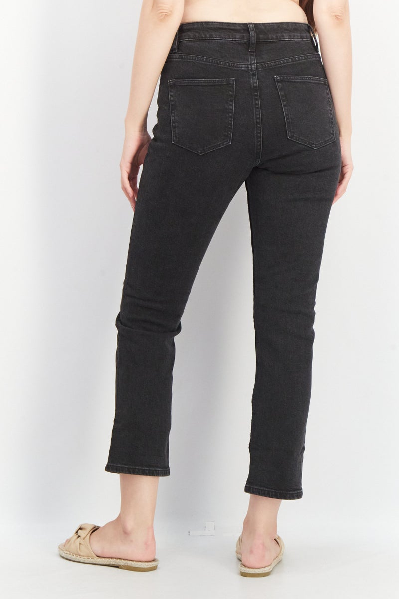 Miss Selfridge Women Regular Fit Dark Wash Stretchable Denim jeans, Black - Image 3