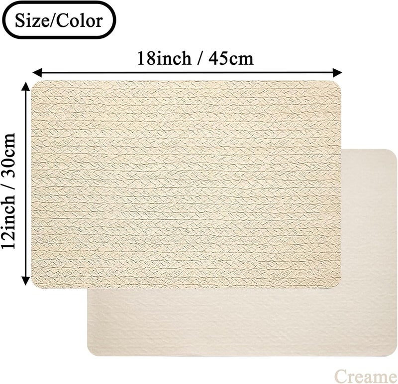 pigchcy Waterproof PVC Place Mats Set of 6, Non-Slip Faux Leather Placemats Rattan Pattern Surface Table Mats for Wedding/Birthday Party/Kitchen (18"x12", Cream) - Image 2