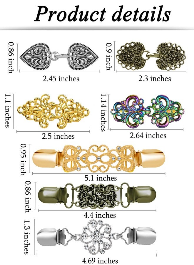 Tornito 7 Pcs Vintage Sweater Shawl Clips Retro Cardigan Collar Dress Shirt Jacket Waist Brooch Clip for Women Clothing Multiple Colors 9 Styles - Image 2