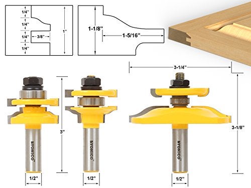 YONICO Raised Panel Cabinet Door Rail and Stile Router Bits Set 3 Bit Ogee 1/2-Inch Shank 12345 - Image 2