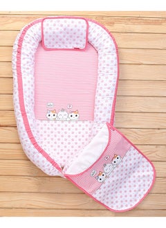babyhug Babyhug Premium Cotton Nest Gadda Set with Diaper Mat 0-12 Months, 360 Degree Protection, Waterproof Sheet, Kitty Print - Pink  - Image 1