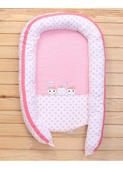 babyhug Babyhug Premium Cotton Nest Gadda Set with Diaper Mat 0-12 Months, 360 Degree Protection, Waterproof Sheet, Kitty Print - Pink  - Image 2