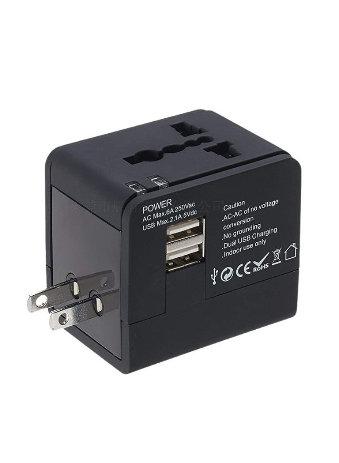 WINSEE محول حائط + شاحن محمول مع منفذي USB مزدوجين لمخارج قياسية + مدمجة (أكثر من 175 دولة) للهواتف المحمولة، الأجهزة اللوحية، أجهزة الكمبيوتر المحمولة، أسود - Image 5