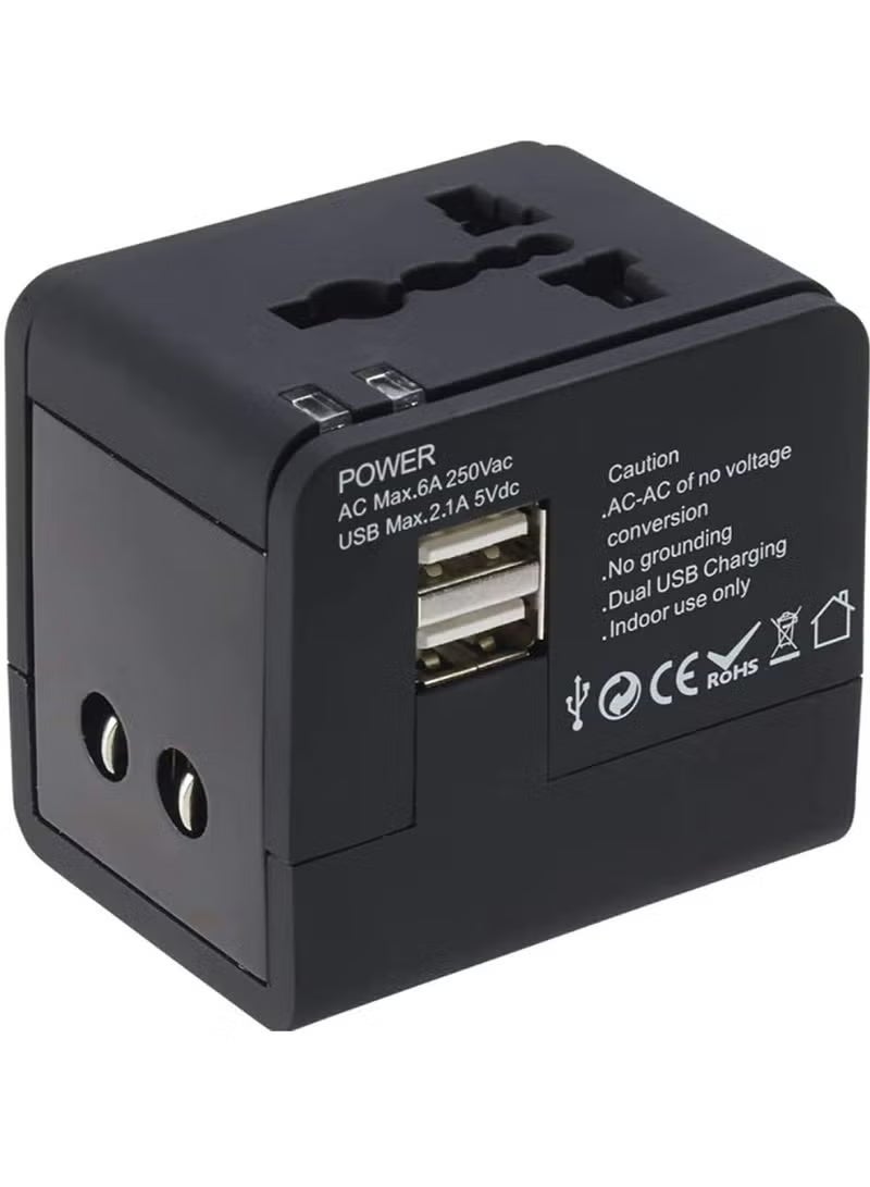 WINSEE محول حائط + شاحن محمول مع منفذي USB مزدوجين لمخارج قياسية + مدمجة (أكثر من 175 دولة) للهواتف المحمولة، الأجهزة اللوحية، أجهزة الكمبيوتر المحمولة، أسود - Image 1