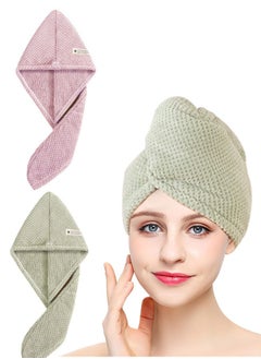 وهاواي 2psMicrofiber Hair Towel Wrap, Super Absorbent Fast Drying Hair Turban soft, Anti Frizz Hair Wrap Towels for Women Wet Hair, Curly, Longer, Thicker Hair(Pink&green)  - Image 1