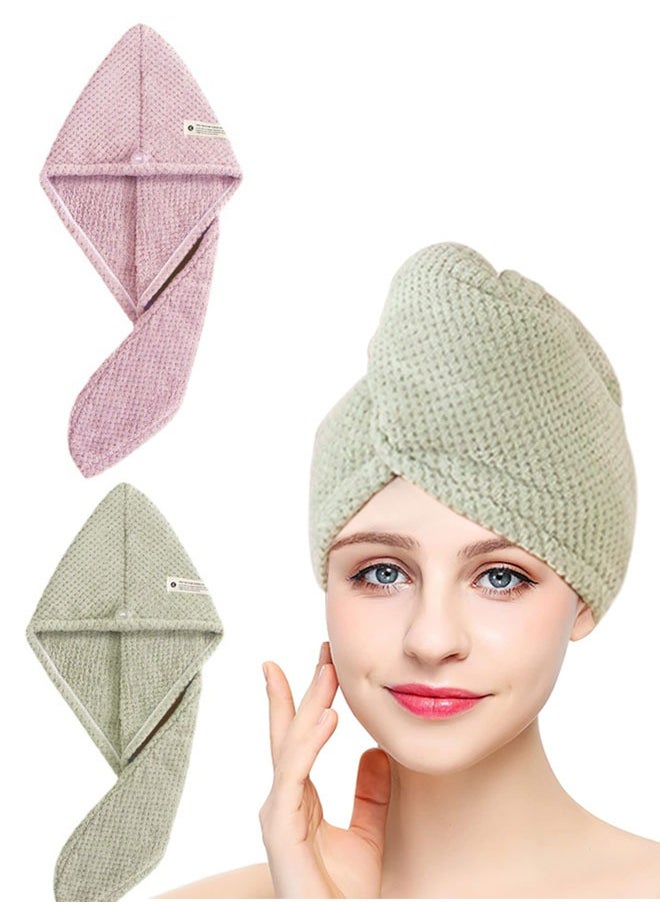 HAWAWA 2psMicrofiber Hair Towel Wrap, Super Absorbent Fast Drying Hair Turban soft, Anti Frizz Hair Wrap Towels for Women Wet Hair, Curly, Longer, Thicker Hair(Pink&green)  - Image 1