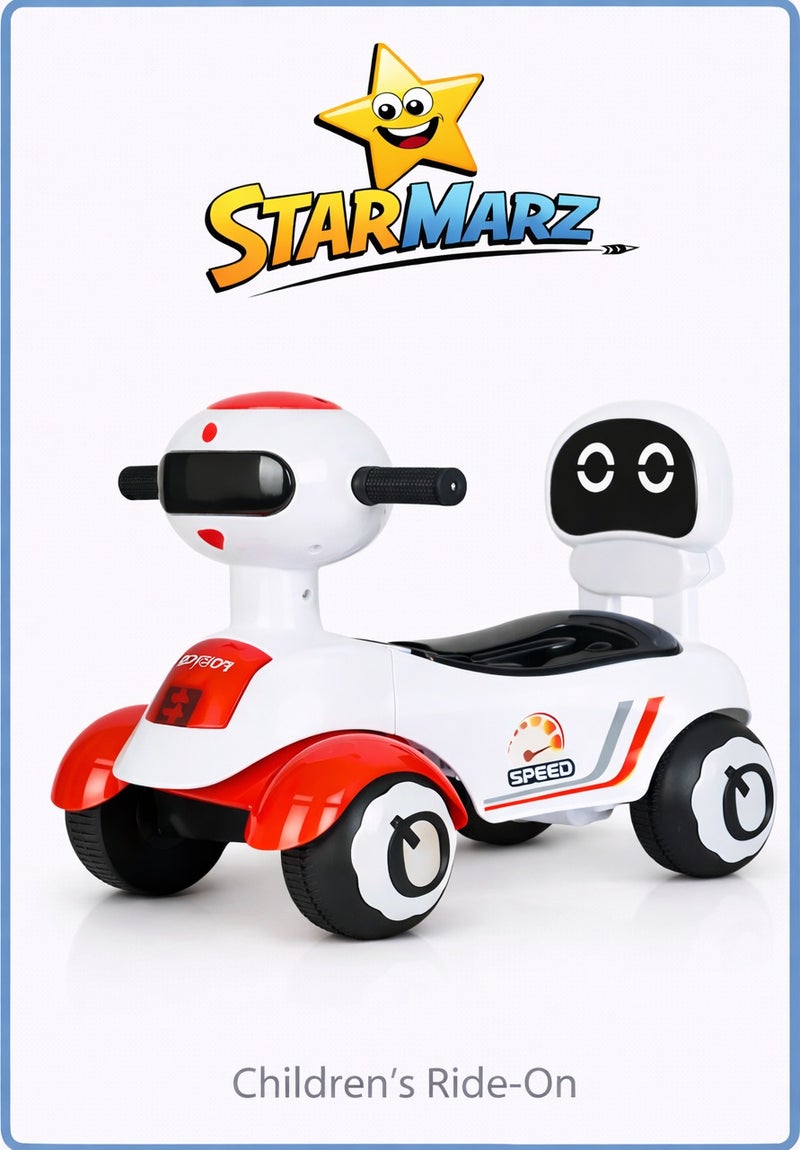 StarMarz Premium Robot Ride-On Push Car – Foot-to-Floor Ride-On with LED Panel & Backrest – Toddler Scooter (1–5 Years), White & Red - Image 1