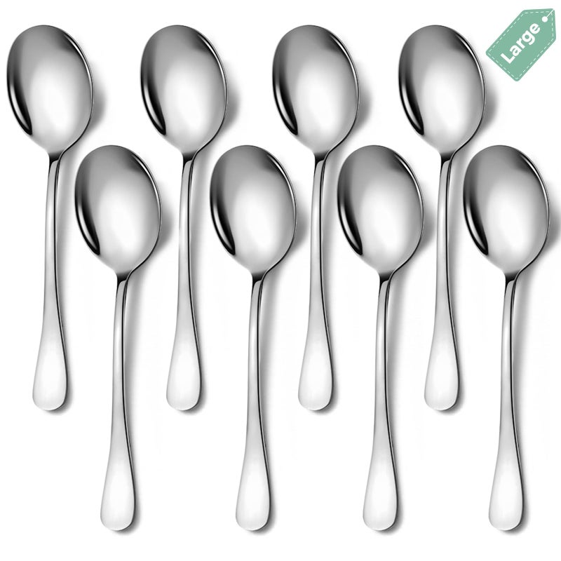 Keyoxy Stainless Steel Serving Spoons Set 8pc 10Inch Includes 8 Large Spoons for PartiesKitchenBuffetCatering Dishwasher Safe