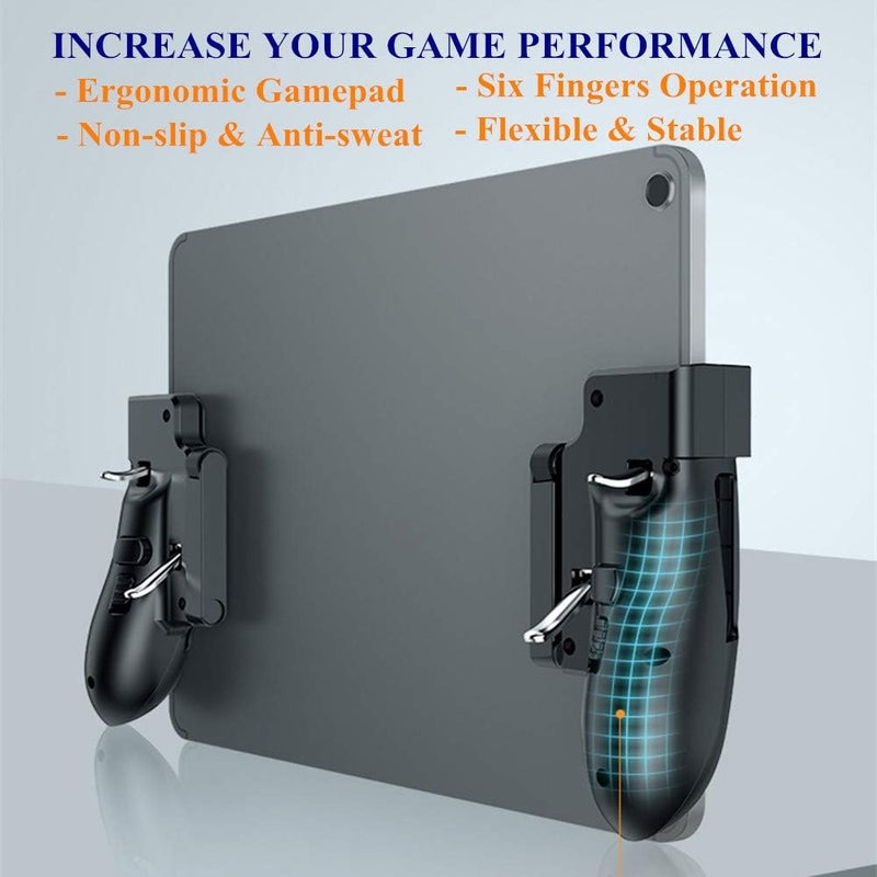 Rakizbe Aovon PUBG وحدة التحكم للجهاز اللوحي ، 4 محفزات 6 إصبع التشغيل حساس إطلاق النار الهدف محفز قبضة لوحة اللعب ، دعم iPad والجهاز اللوحي - Image 4