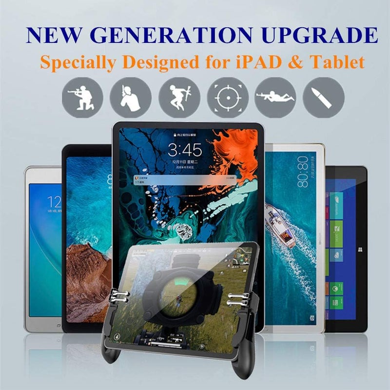 Rakizbe Aovon PUBG وحدة التحكم للجهاز اللوحي ، 4 محفزات 6 إصبع التشغيل حساس إطلاق النار الهدف محفز قبضة لوحة اللعب ، دعم iPad والجهاز اللوحي - Image 2