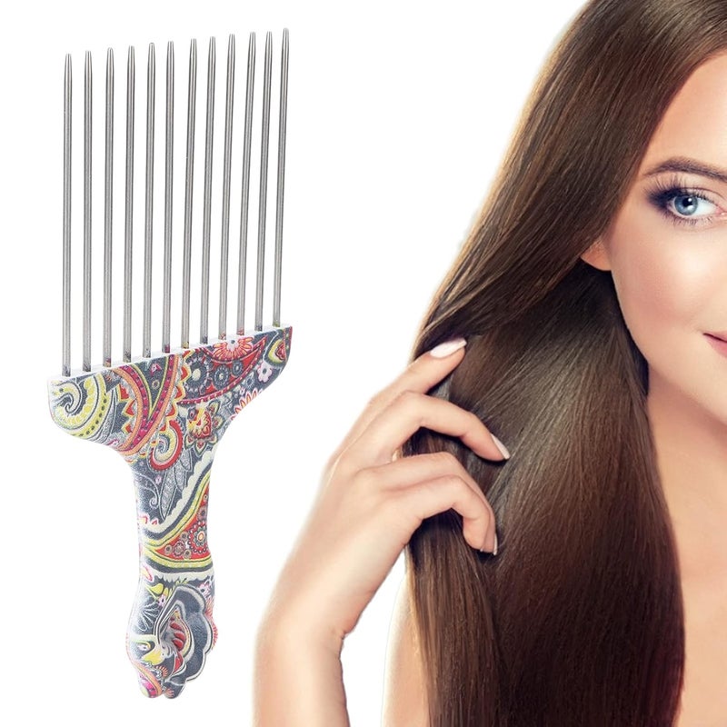 Afro Detangling Hair Pick Comb  Stainless Steel Professional Styling Tool for Curly Hair Waist flower K4