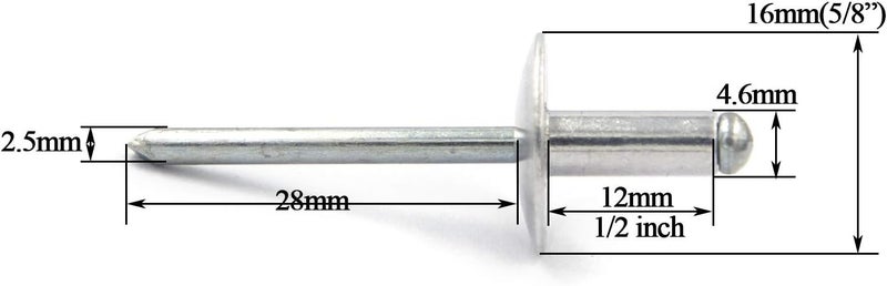 ALLOYPRO 60pcs Large Flange Blind Rivets, Aluminum,Flange Diameter 5/8" (16 mm),Pop Rivets Assortment Kit Blind Rivet,3/16" x 1/2" Inch,Grip Range(4.8-8mm) - Image 2