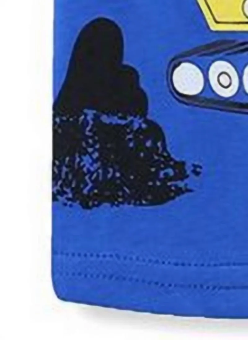 يونيكي Blue Printed Solid Cotton Round Neck T-shirt